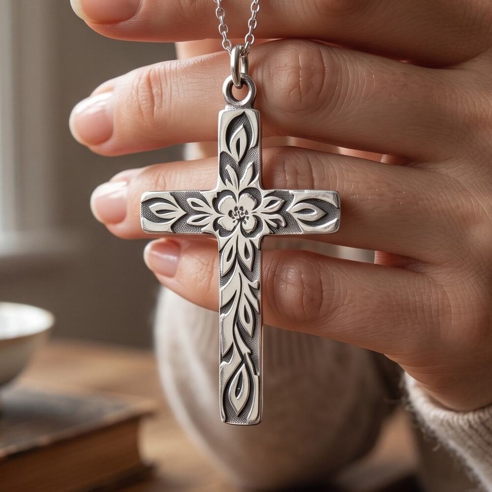 Vintage B.A. Ballou 1/20 12K GF Floral Cross Pendant Christian Cottagecore